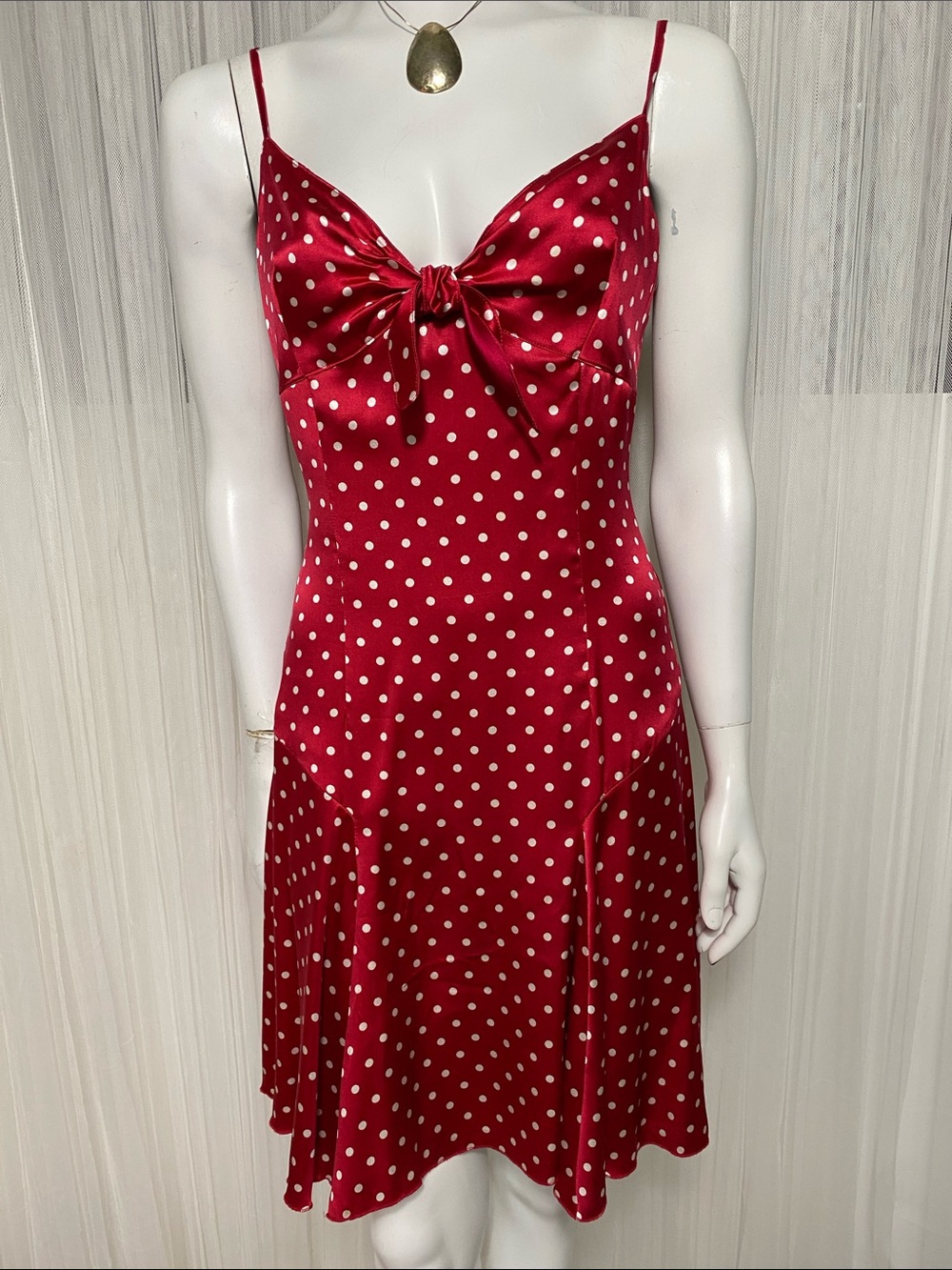 Red Polka Dot Silk Satin Slip Dress by Flavio Castellani Size 6